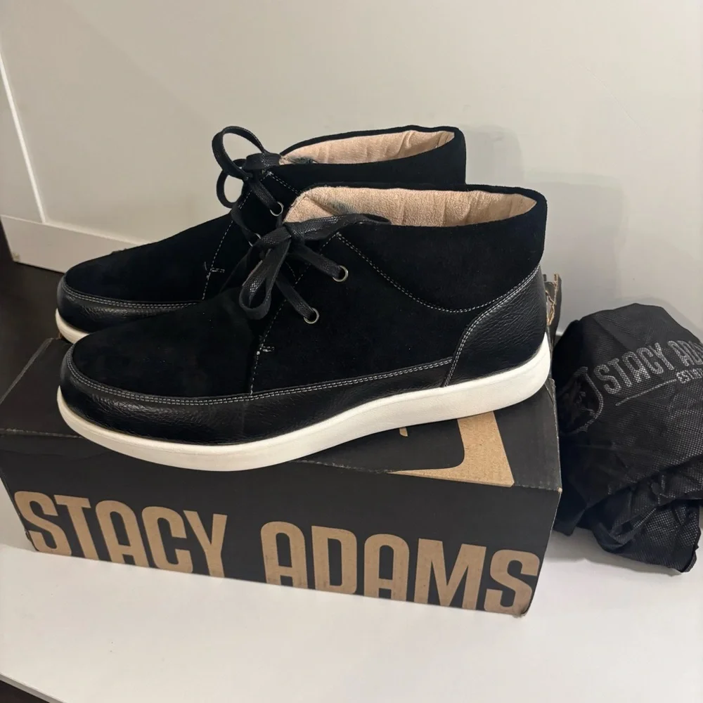 Stacy Adams Black Suede Buckley Moc Toe Lace up Chukka Boots for Men Size 8.5